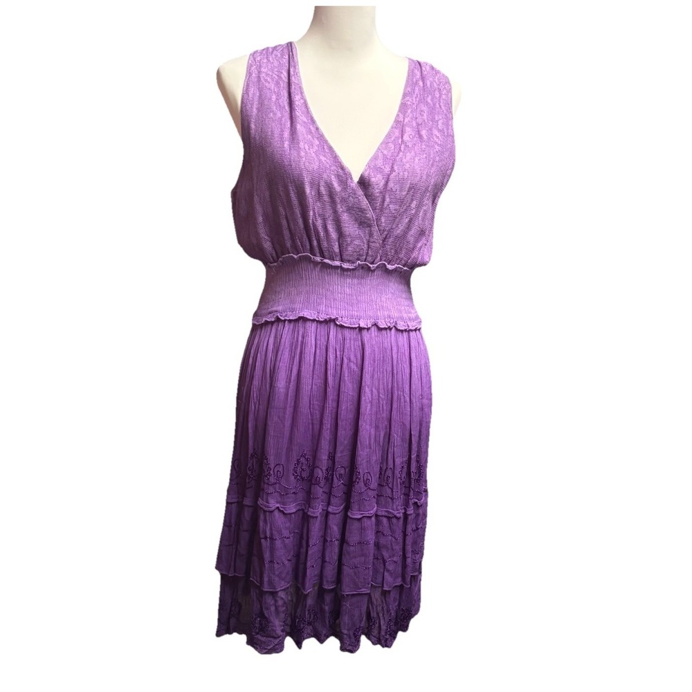 Raya Sun Size Medium Purple Sleeveless Sundress Tie Dye Dress Resort Vacation‎